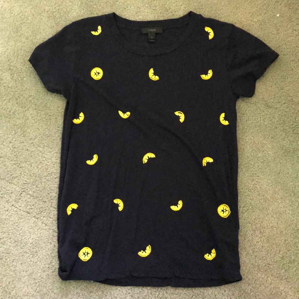 navy blue crew neck t with lemons